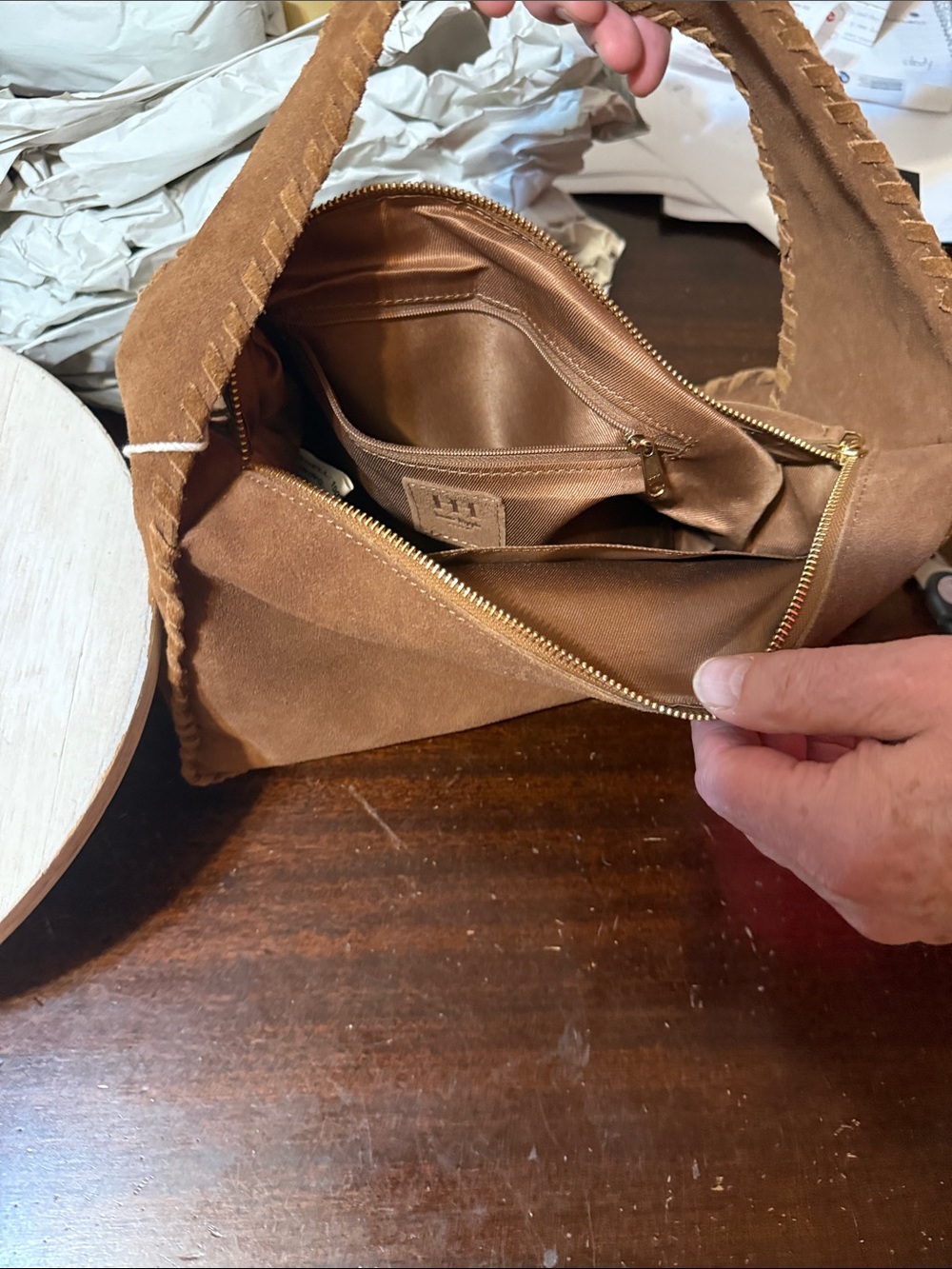 Haute Hippie NWT Brown Suede Hobo Bag Boho Braided Shoulder Whipstitch Festival - Picture 12 of 15